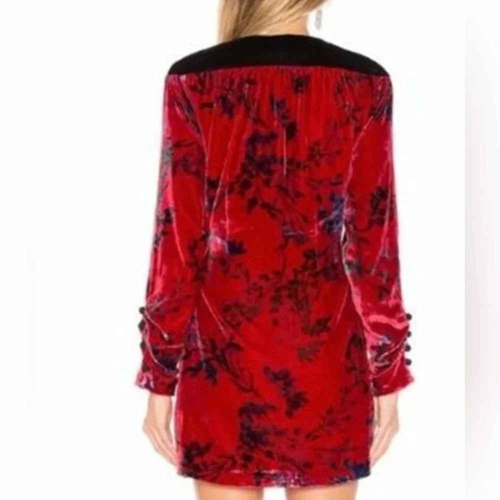 House of Harlow 1960 Revolve Red Floral Velvet Wrap Dress Holiday Party Wedding - Picture 6 of 16